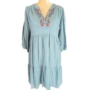 Knox Rose Dress Women's Small Sage Green Tiered Embroidered Knee Length